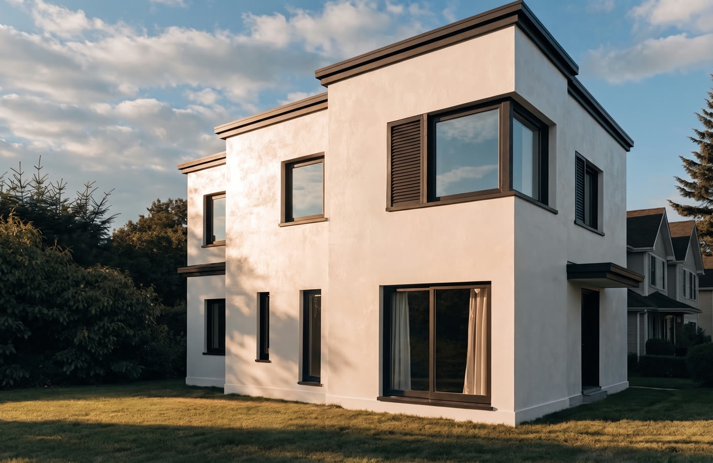 Modern home exterior with fresh paint