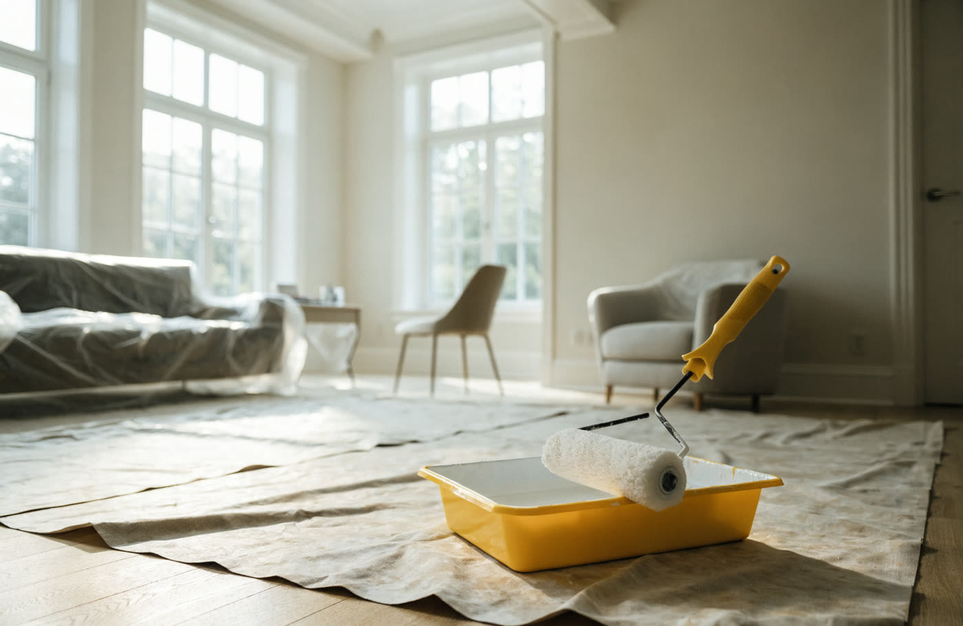 Freshly painted modern living room interior